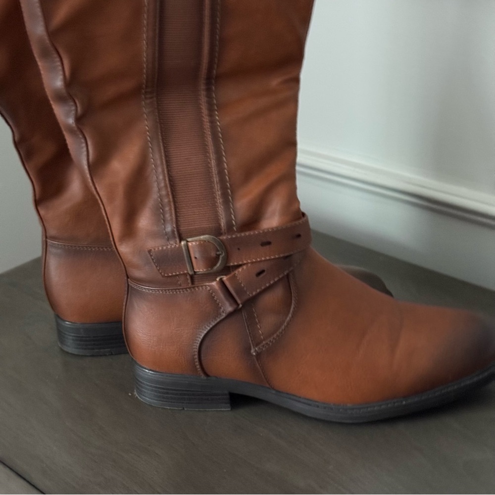 De Blossom Cognac Leather Knee-High Boots Size 9 - Picture 9 of 12